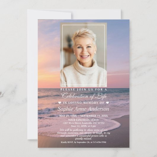 Beerdigung des Fotos des Lebens am Meer Einladung (Vorderseite)