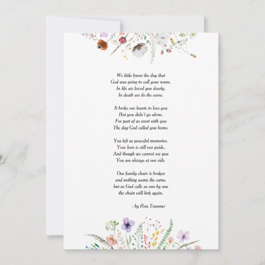 Beerdigung des Fotos Einladung (Rückseite)