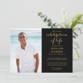 Beerdigung des Fotos "Leben, Schwarz und Gold" Einladung (Stehend Vorderseite)