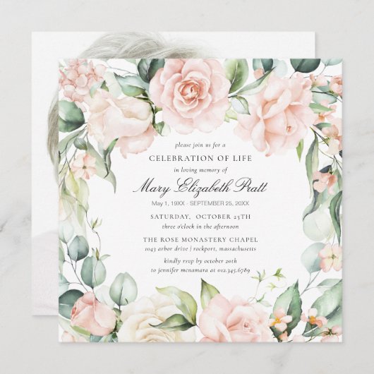 Beerdigung des Fotos Lebensbeerdigung Rosa Rosenbl Einladung (Vorne/Hinten)