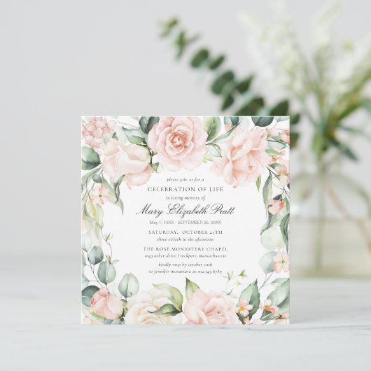 Beerdigung des Fotos Lebensbeerdigung Rosa Rosenbl Einladung (Stehend Vorderseite)