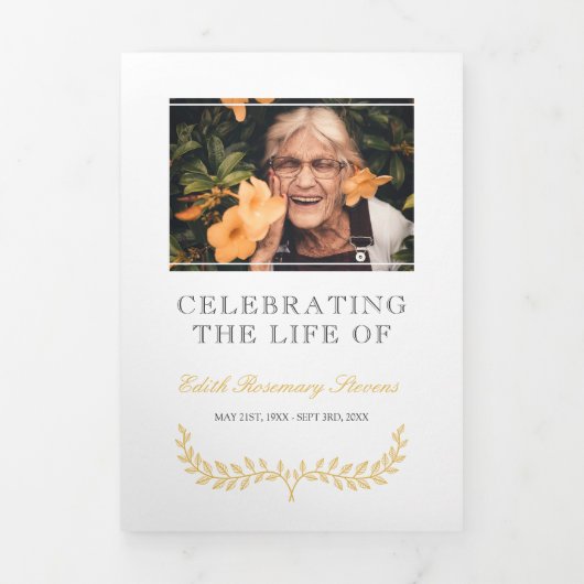 Beerdigung des Fotos mit weißem Gelbreath Dreifach-gefaltete Programmkarte (Cover)