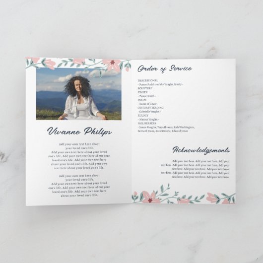 Beerdigung des Fotos mit weißem und rosa Blumenbee Einladung (Innenseite)