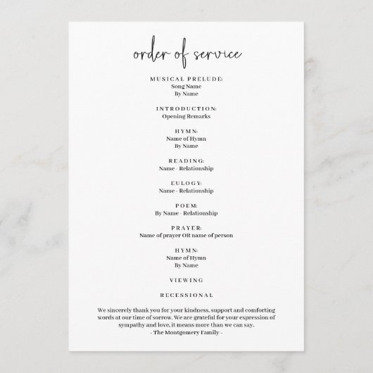 Beerdigung des Fotos Programm (Rückseite)