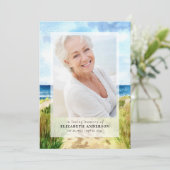 Beerdigung des Fotos "Watercolor Beach" Einladung (Stehend Vorderseite)
