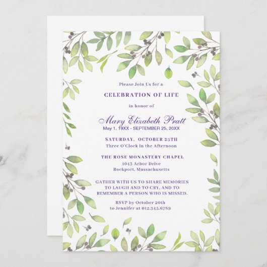 Beerdigung des Gedenkens zur Beerdigung des Lebens Einladung (Vorne/Hinten)