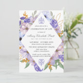Beerdigung des Gedenkens zur Beerdigung Lila Blume Einladung (Stehend Vorderseite)