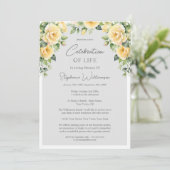 Beerdigung des Lebens 4 Foto Gelbe Rose Beerdigung Einladung (Stehend Vorderseite)