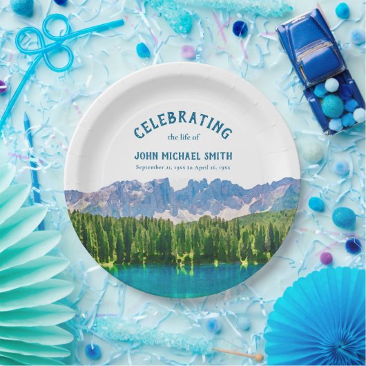 Beerdigung des Lebens am Bergsee Pappteller (Party)