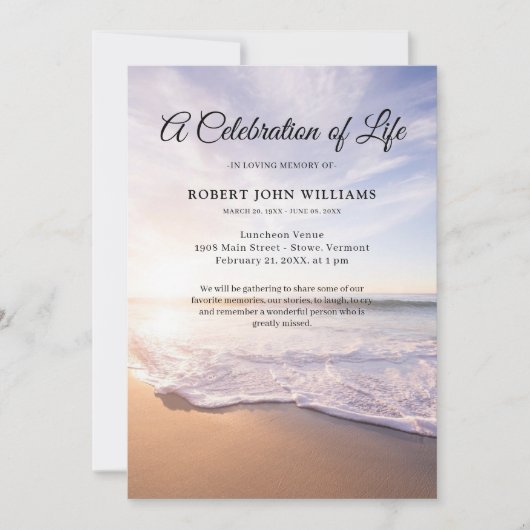 Beerdigung des Lebens am Meer Einladung (Vorderseite)