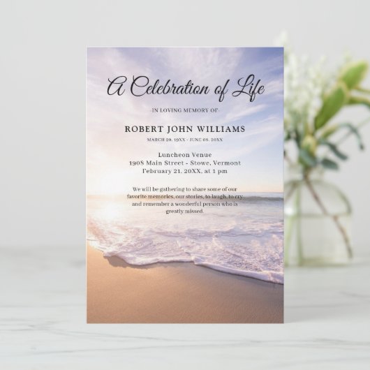Beerdigung des Lebens am Meer Einladung (Stehend Vorderseite)