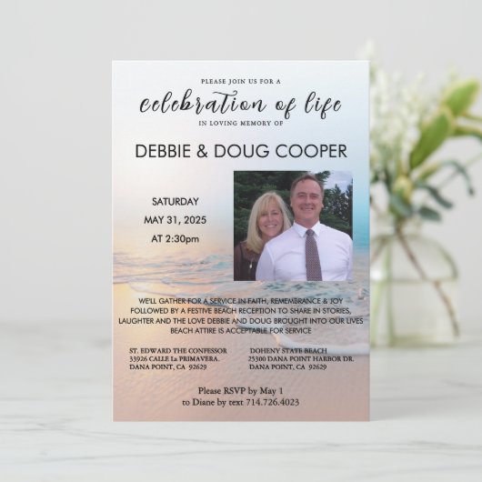 Beerdigung des Lebens am Meer (Foto) Einladung (Stehend Vorderseite)