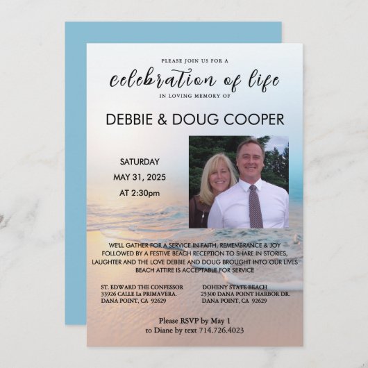 Beerdigung des Lebens am Meer (Foto) Einladung (Vorne/Hinten)