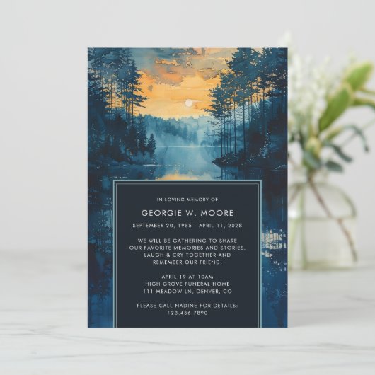 Beerdigung des Lebens am Sonnenuntergang Einladung (Stehend Vorderseite)