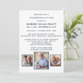 Beerdigung des Lebens Beerdigung Blue White 3 Foto Einladung (Stehend Vorderseite)