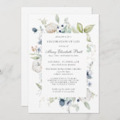 Beerdigung des Lebens Beerdigung Dusty Blue Floral Einladung (Vorne/Hinten)