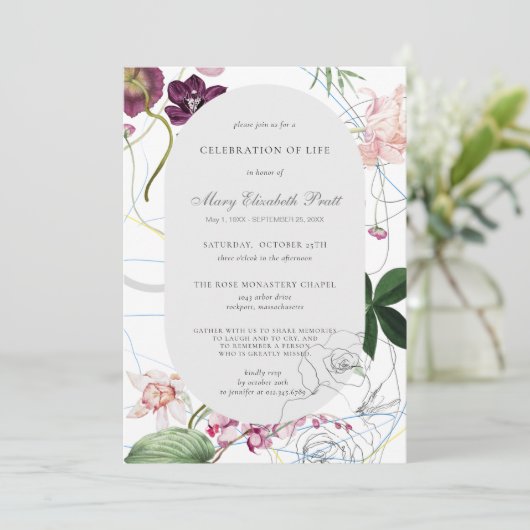 Beerdigung des Lebens Beerdigung Moderne Boho Blüt Einladung (Stehend Vorderseite)