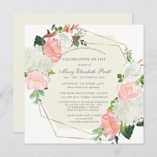 Beerdigung des Lebens Beerdigung Rosa Rosenblüte Einladung (Vorne/Hinten)