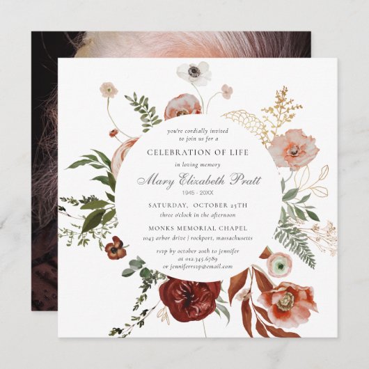 Beerdigung des Lebens Beerdigung Rosa Terrakotta F Einladung (Vorne/Hinten)