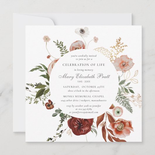 Beerdigung des Lebens Beerdigung Rosa Terrakotta F Einladung (Vorderseite)