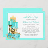 Beerdigung des Lebens Beerdigung Türkis Candle Einladung (Vorne/Hinten)