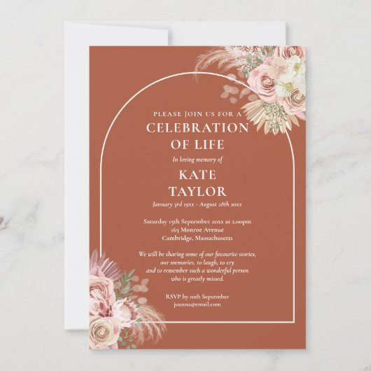 Beerdigung des Lebens Blumengras Einladung (Vorderseite)