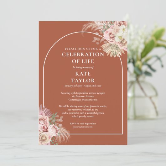 Beerdigung des Lebens Blumengras Einladung (Stehend Vorderseite)