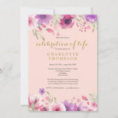 Beerdigung des Lebens Blush Pink Gold Blumenbeerdi Einladung (Vorderseite)