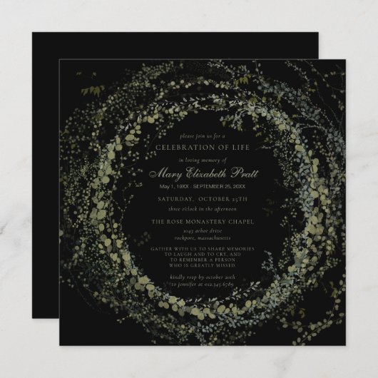 Beerdigung des Lebens Boho Botanischer Platz Einladung (Vorne/Hinten)