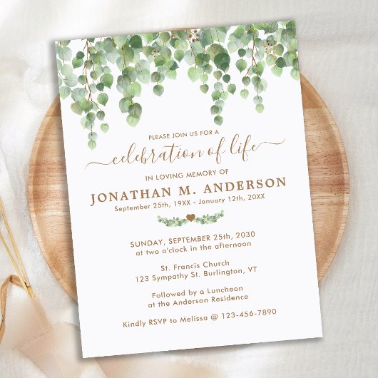 Beerdigung des Lebens durch botanische Grünpflanze Einladungspostkarte