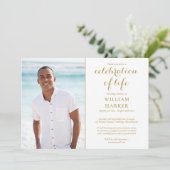 Beerdigung des Lebens Elegantes Gold Beerdigung Fo Einladung (Stehend Vorderseite)