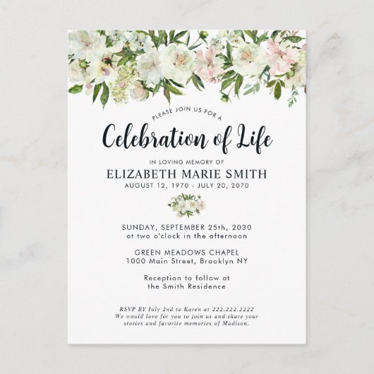 Beerdigung des Lebens Gedenkstätte der weißen Flor Postkarte (Vorderseite)