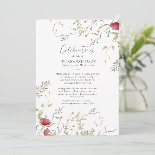 Beerdigung des Lebens Hübsche Beerdigung der Roten Einladung (Stehend Vorderseite)