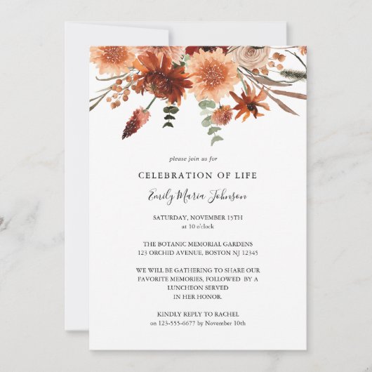 Beerdigung des Lebens Terrakotta Einladung (Vorderseite)