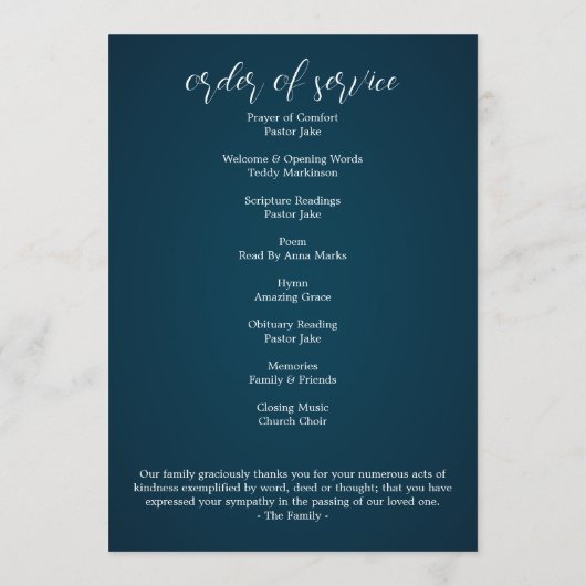 Beerdigung des Life Foto Bronze-Gedenkfeier Programm (Rückseite)