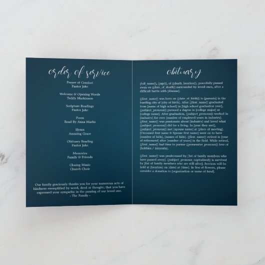 Beerdigung des Life Foto Bronze-Gedenkfeier Programm (Innenseite)