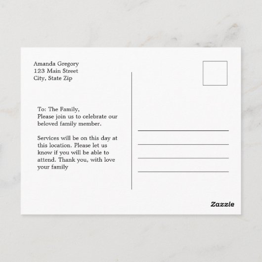 Beerdigung des Life Foto Einfache Gedenkfeier Postkarte (Rückseite)