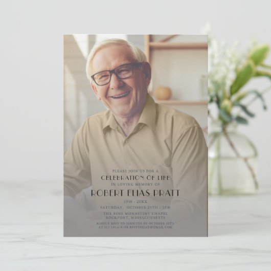 Beerdigung des Personalisierten Fotos der Lebensbe Einladung (Stehend Vorderseite)