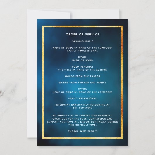 Beerdigung des Programms zur Beerdigung des blauen Einladung (Rückseite)