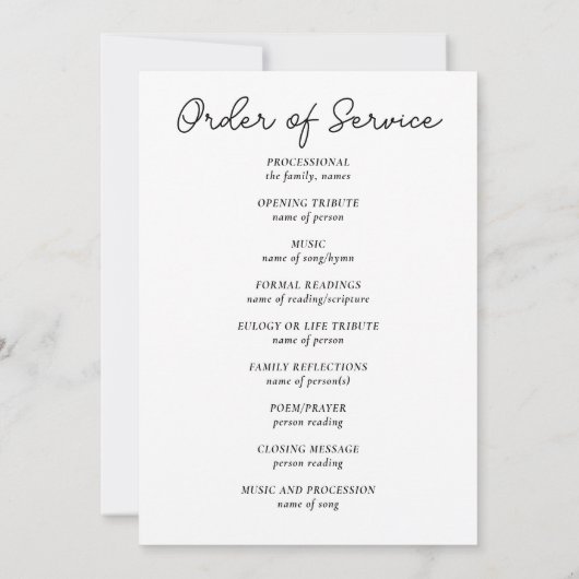 Beerdigung des Programms zur Beerdigung des Lebens Einladung (Rückseite)