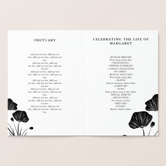 Beerdigung des Programms zur Beerdigung des Lebens Folienkarte (Innenseite)