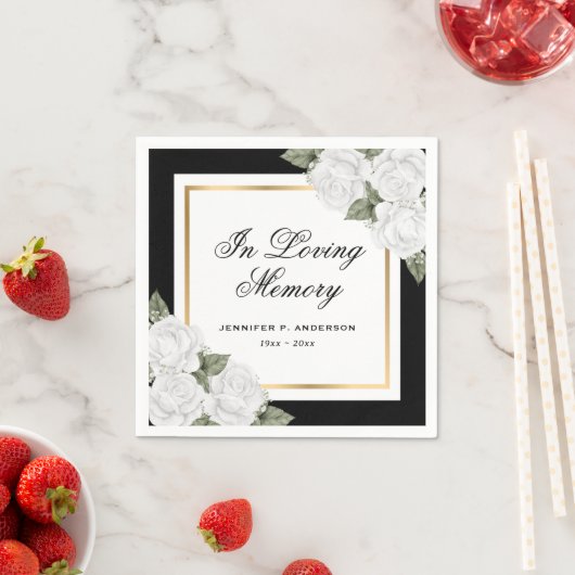 Beerdigung des Schwarz-weißen Goldfloralgedächtnis Serviette (Beispiel)