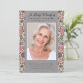 Beerdigung des Vintagen Blumenmusters Foto Einladung (Stehend Vorderseite)