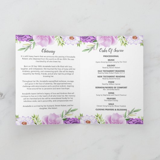 Beerdigung - Design der Lila und rosa Blume Programm (Innenseite)