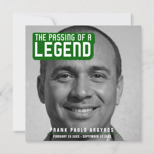 Beerdigung einer legendären, modernen grünen Gedic Dankeskarte (Vorderseite)