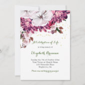 Beerdigung Elegant Burgund Floral Einladung (Vorderseite)