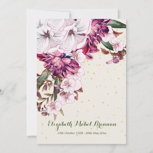 Beerdigung Elegant Burgund Floral Einladung (Rückseite)