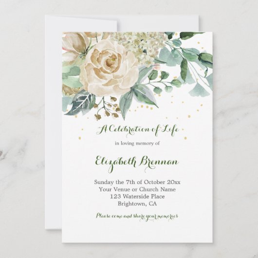 Beerdigung Elegante Rose Blumenblättern Einladung (Vorderseite)