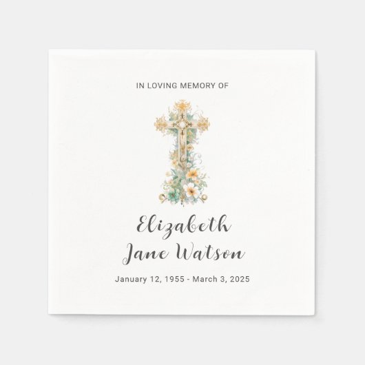 Beerdigung Empfang in Love Memory Floral Cross Serviette (Vorderseite)