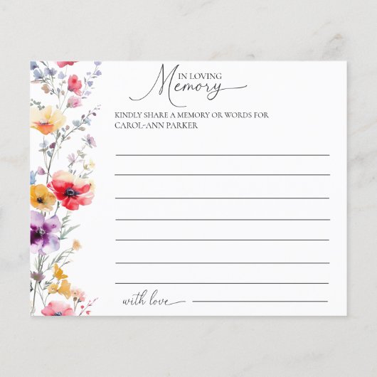 Beerdigung farbige Wildblume "Gedächtnis teilen" (Rückseite)